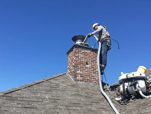 Dedicated Matthews Chimney Sweep team member cleaning a chimney in Matthews, NC
