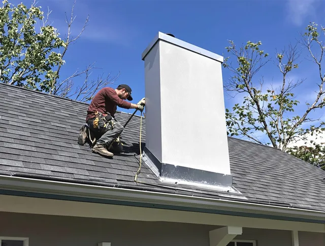 Matthews Chimney Sweep team member finishing chimney construction in Matthews, NC