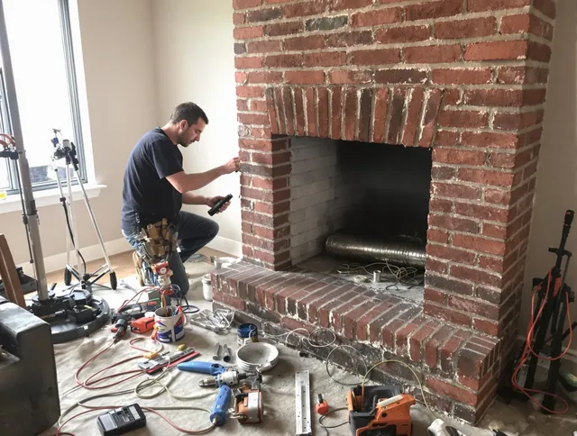 Matthews Chimney Sweep specialist finalizing chimney liner service in Matthews, NC