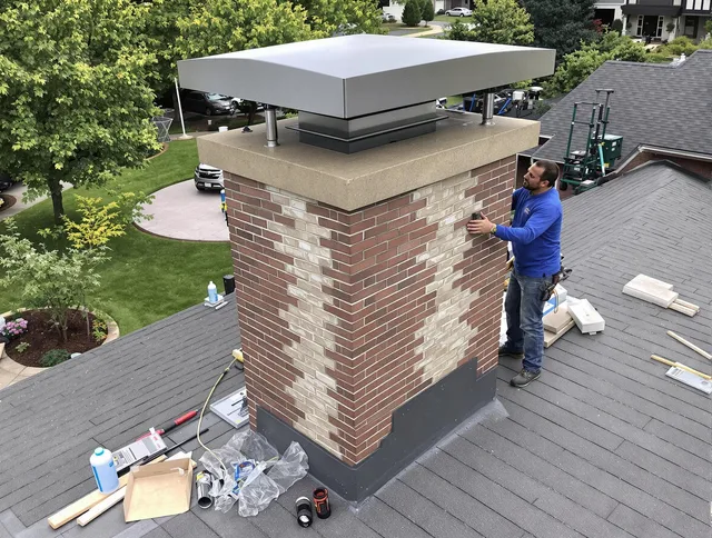 Matthews Chimney Sweep team working on a custom chimney remodel in Matthews, NC